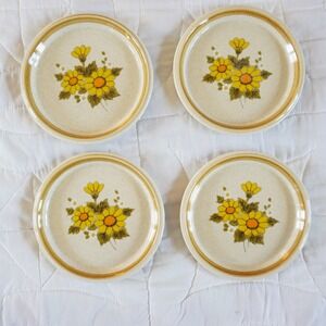 VTG Mikasa Stone Manor Melisa F5311 4 Salad Dessert Plates Yellow Floral‎ Japan